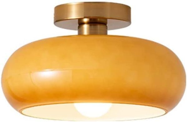 Nordic Vintage Ceiling Light Fixture Denmark Mid Century Modern Nostalgia Semi Flush Mount Ceiling Light with Orange White Glass Shade for Restaurant Cafe Loft Bedroom Hallway 10.6inch