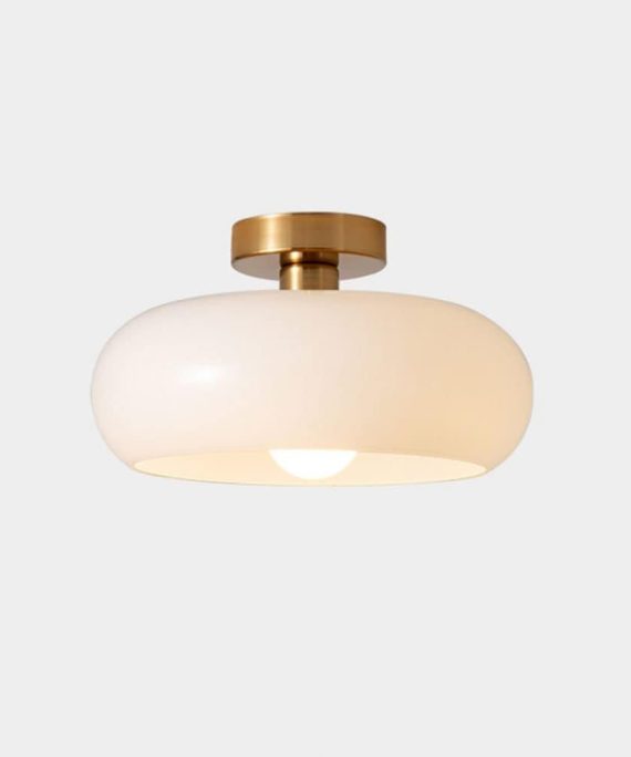 Nordic Vintage Ceiling Light Fixture Denmark Mid Century Modern Nostalgia Semi Flush Mount Ceiling Light with Orange White Glass Shade for Restaurant Cafe Loft Bedroom Hallway 10.6inch