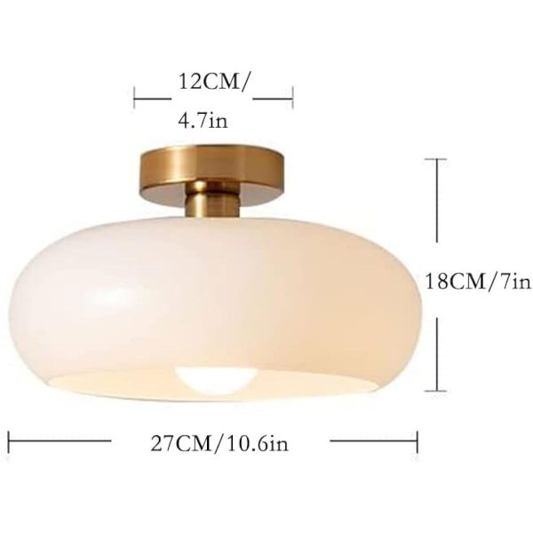 Nordic Vintage Ceiling Light Fixture Denmark Mid Century Modern Nostalgia Semi Flush Mount Ceiling Light with Orange White Glass Shade for Restaurant Cafe Loft Bedroom Hallway 10.6inch