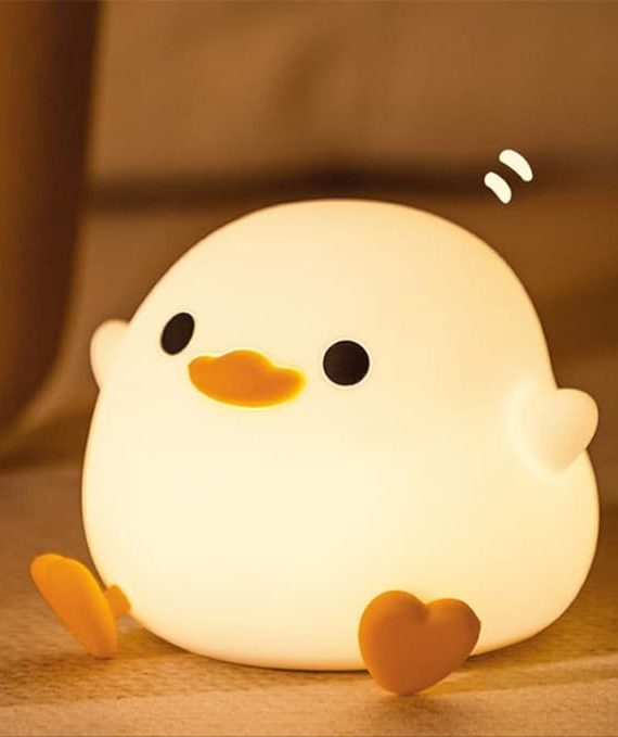 Cute Duck Night Light for Kids Animal Silicone Nursery Rechargeable Table Lamp Bedside with Touch Sensor Girls and Boys Bedrooms,LED Kawaii Room Desk Decors, (WS-DDY-01)