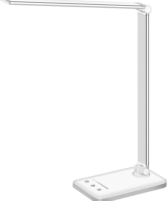 White crown LED Desk Lamp Dimmable Table Lamp Reading Lamp with USB Charging Port, 5 Lighting Modes, Sensitive Control, 30/60 Minutes Auto-Off Timer, Eye-Caring Office Lamp