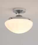 Flush Mount Ceiling Light Milk Glass Modern Close to Ceiling Lights Fixtures Chrome with Milky White Dome Glass Shade Mid Century Ceiling Lamp for Hallway Dining Room Bedroom