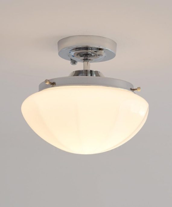 Flush Mount Ceiling Light Milk Glass Modern Close to Ceiling Lights Fixtures Chrome with Milky White Dome Glass Shade Mid Century Ceiling Lamp for Hallway Dining Room Bedroom
