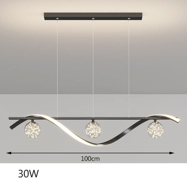 3 Lights Globe Pendant Lights For Dining Room 39.4Inch Spiral Led Living Room Light Fixture 30W Kitchen Island Lighting Fixture,Chandelier For Pool Table,black/gold needed