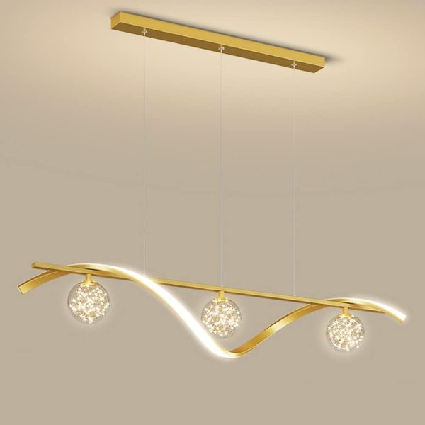3 Lights Globe Pendant Lights For Dining Room 39.4Inch Spiral Led Living Room Light Fixture 30W Kitchen Island Lighting Fixture,Chandelier For Pool Table,black/gold needed