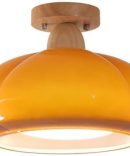 Ceiling Light Fixture ??Modern Semi Flush Mount Ceiling Light ??With Glass Orange Shade Ceiling Lamps 30CM Ceiling Light Fixture Wood Round Ceiling Light?? for Living Room Kitchen Bedroom