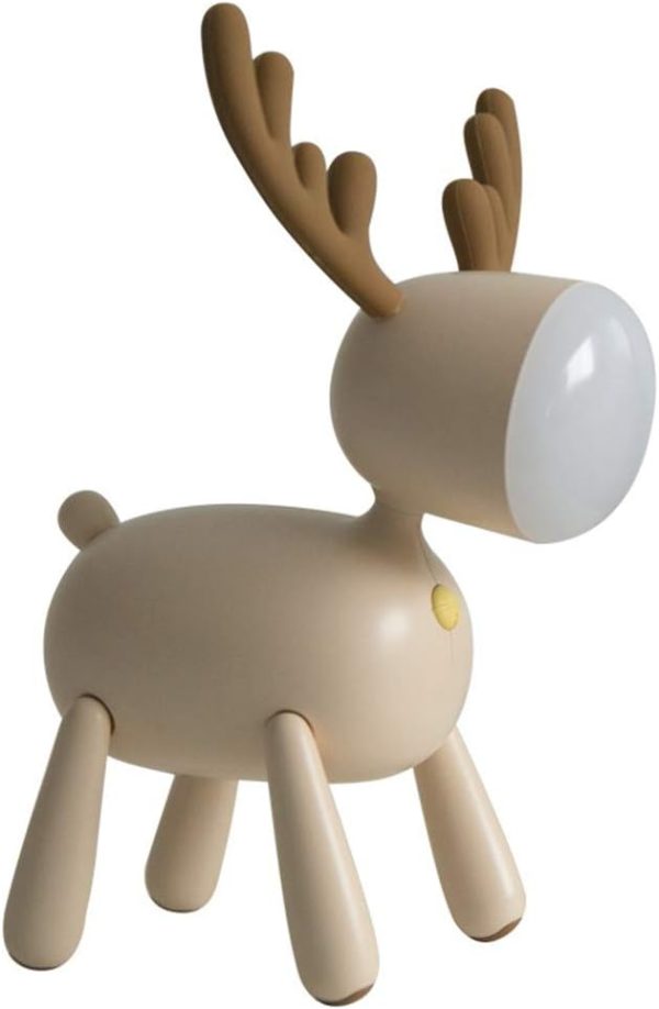 Reindeer Table Desk Lamp Baby Nursery Night Light USB Rechargeable 2 Light Modes 30 Minutes Timer for Child Baby Students Birthday Gift (White)