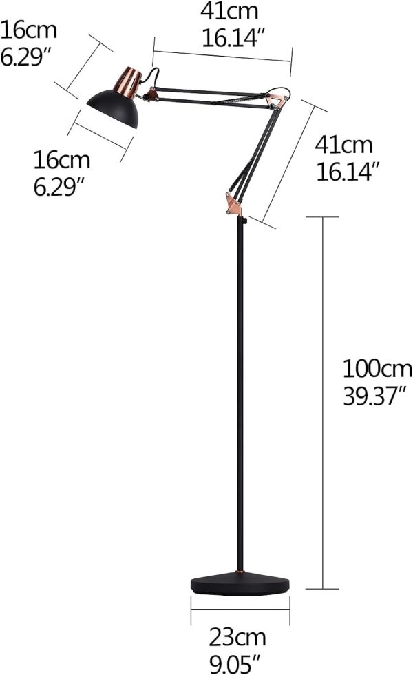 Industrial Floor Lamp with Swing Arm, Adjustable Height Floor Lamp for Reading, Drafting and Task, Heavy Duty Base, Pedal ON/Off