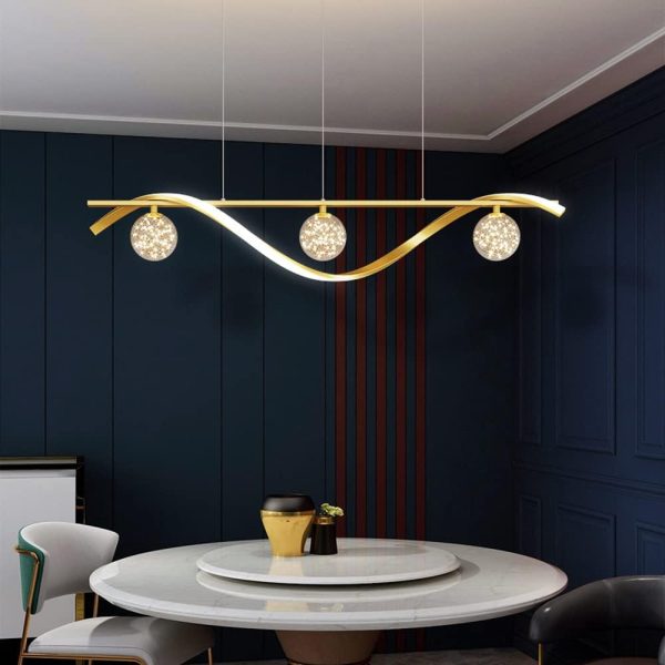 3 Lights Globe Pendant Lights For Dining Room 39.4Inch Spiral Led Living Room Light Fixture 30W Kitchen Island Lighting Fixture,Chandelier For Pool Table,black/gold needed