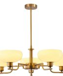 Gold Vintage Chandelier 5-Head Industrial Sputnik Pendant Light Modern Chandelier with Opal White Glass Brushed Brass Ceiling Pendant Light for Dining Room Kitchen Island Bedroom, BP1134-G