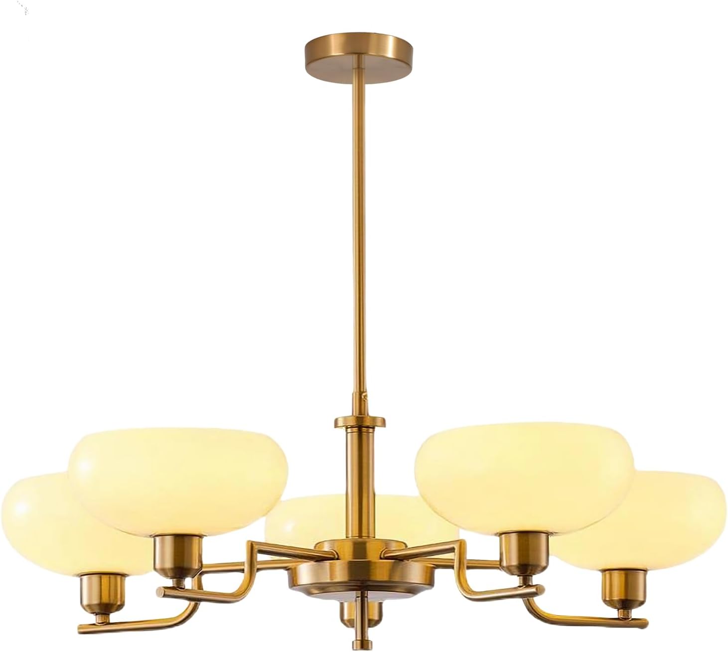 Gold Vintage Chandelier 5-Head Industrial Sputnik Pendant Light Modern Chandelier with Opal White Glass Brushed Brass Ceiling Pendant Light for Dining Room Kitchen Island Bedroom, BP1134-G