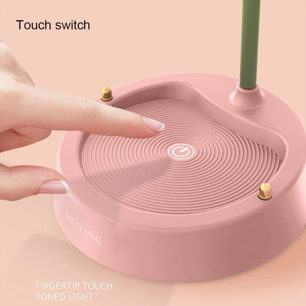 magical JD LED Desk Lamp Cordless Table Light Adjustable Gooseneck Dimmable Touch Rechargeable Battery Eye-Caring Night Light for Kids,Mini Cute Lamp for College Dorm Bedroom Reading (Pink)
