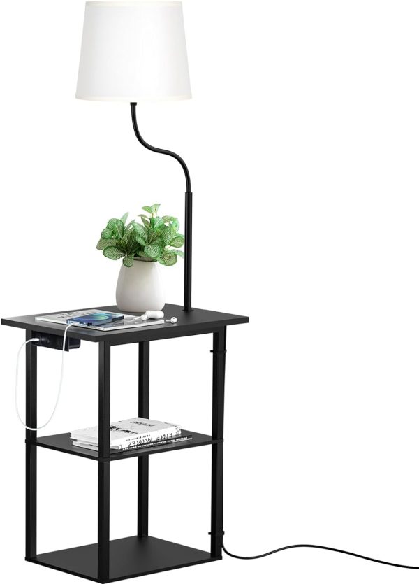 Floor lamp with end Table, 3CCT LED Floor lamp with Shelves, 2 USB Charge Port and 1 Drawer lamp for Living Room - Black