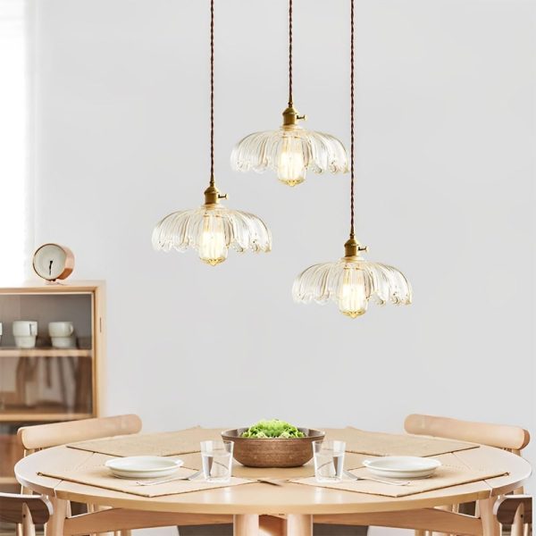 MGJXTWG Glass Pendant Lights Japanese Retro Glass Chandelier, Brass Glossy Glass Adjustable Hanging Lamps Novel Decorated Suspension Lamp for Bedside Aisle Balcony Bar (Transparent Color)