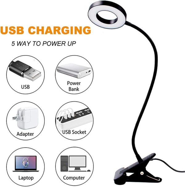 48 LED USB Desk Lamp with Clamp 3 Color 10 Dimming Level, Clip Light Eye Protection Reading Lights, USB Laptop Light for Zoom Meetings, Computer Webcam, Video Conference