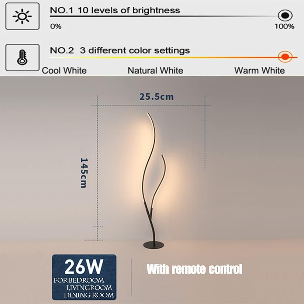 LED Floor Lamp Dimmable with Remote Control Modern Standing Lamp Indoor Minimalist Spiral Lamp for Living Room, Bedroom, Office Lighting (White)