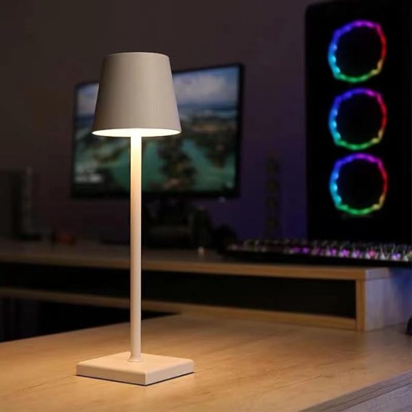 White cordless desk lamp, 1200mAh battery powered desk lamp, 3W touch rechargeable battery desk lamp 3000k warm white light, IP54 indoor/outdoor desk lamp (BLACK)