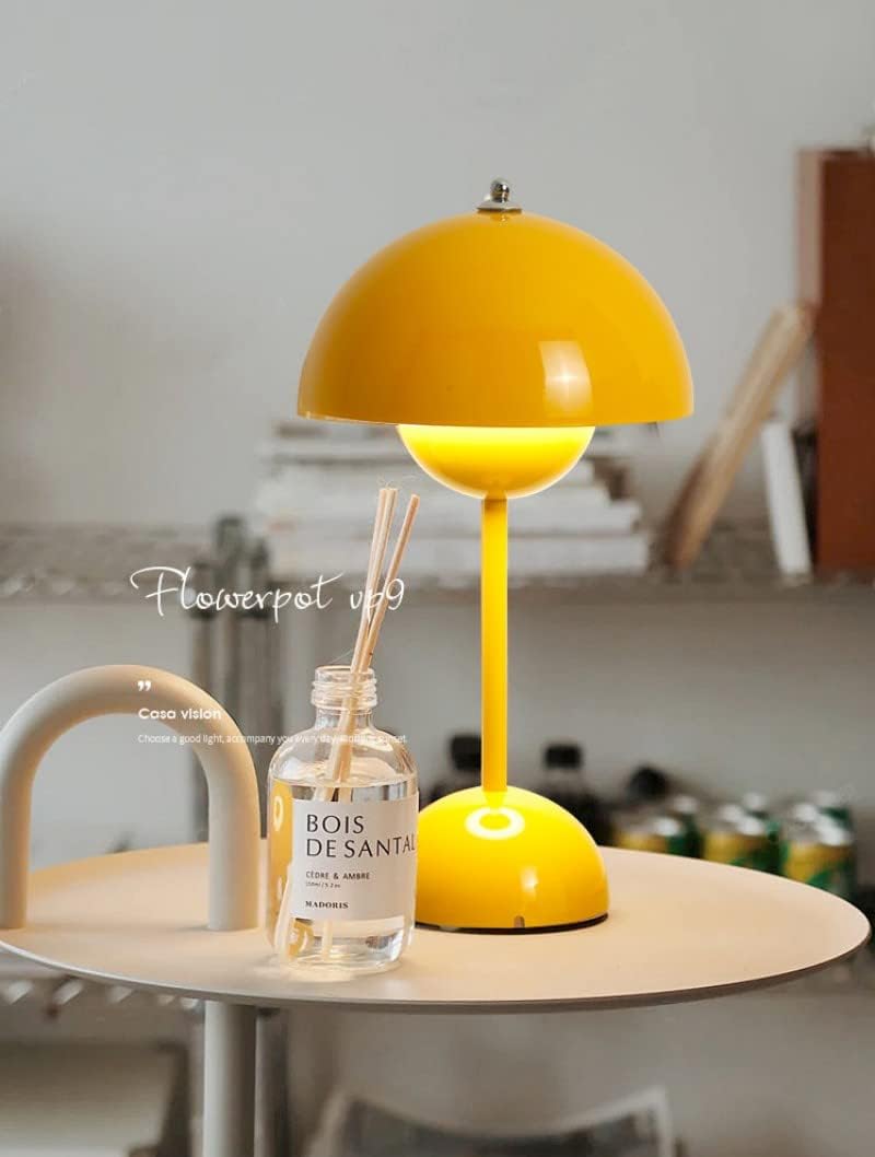 Modern Flowerpot Table Lamp, 3 Colors Dimmable Bedside Night Lamp, Cordless Touch Button Rechargeable Desk Lamp, Nordic Minimalist Mushroom Table Lamp for Bedroom Living Room Restaurant Bar
