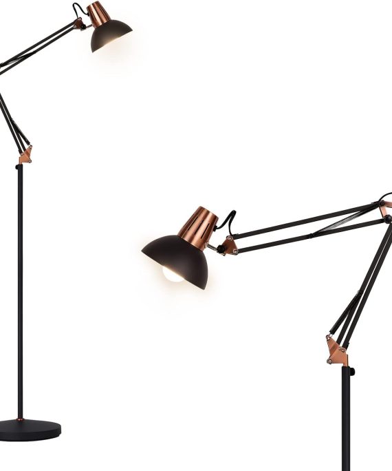 Industrial Floor Lamp with Swing Arm, Adjustable Height Floor Lamp for Reading, Drafting and Task, Heavy Duty Base, Pedal ON/Off