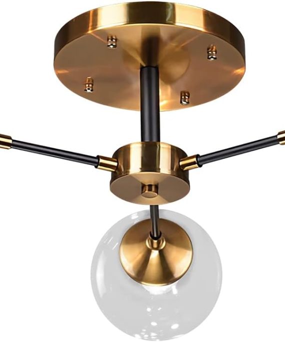 Lighting Mid-Century Modern Semi Flush Mount Ceiling Light 3-Light Clear Glass Bubble Chandelier Black Gold Sputnik Close to Ceiling Light Industrial Semi Flush Mount Ceiling Light (Clear)