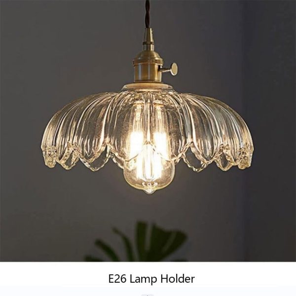 MGJXTWG Glass Pendant Lights Japanese Retro Glass Chandelier, Brass Glossy Glass Adjustable Hanging Lamps Novel Decorated Suspension Lamp for Bedside Aisle Balcony Bar (Transparent Color)