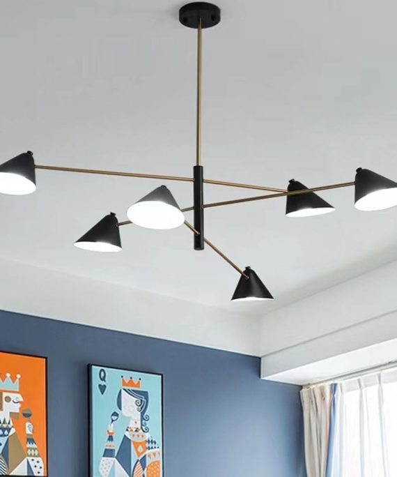 LED Pendant Lamp with Black and Gold Cone Shade??Postmodern 6-Head Metal Chandelier??Creative Suspension Chandeliers for Dining Room Living Room Restaurant