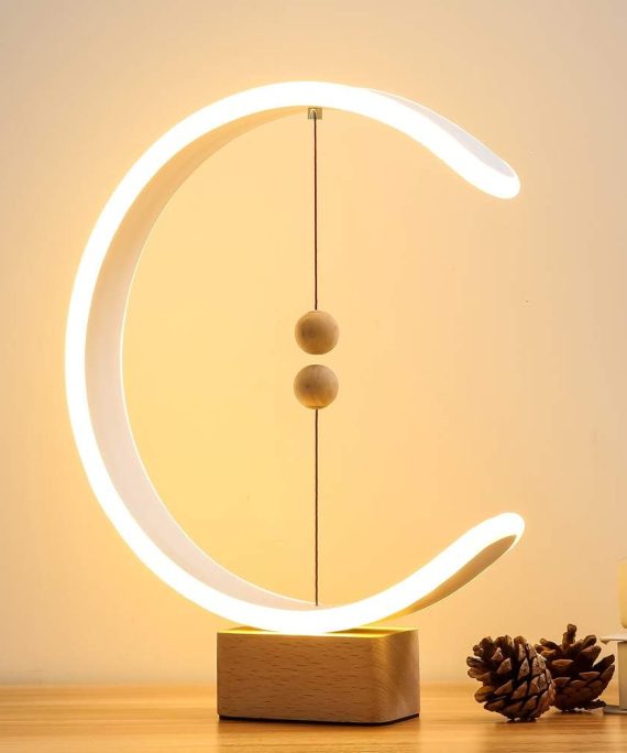 Balance Lamp, Desk Lamp Smart Magnetic Suspension Balance Light Creative LED Night Light Table Lamp Fun Birthday Present Modern Home Dorm Bedside Wood