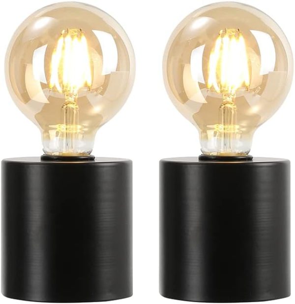 Set of 2 Black Table Lamp Battery Powered 18cm Tall Cordless Lamp Light with Edison Style Bulb Battery Operated Great for Living Room Bedroom Weddings Parties Patio Events Indoors Outdoors