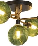 Glass Flush Mount Ceiling Lamps 5-Light Sputnik Chandelier Lighting with Green Glass Globe Shade, Black Gold Vintage Ceiling Light Fixtures for Bedroom Living Dining Room (Green)