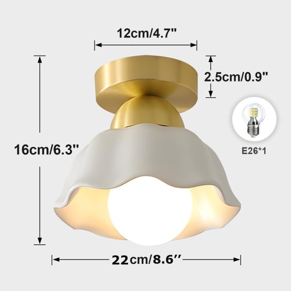 Modern Semi Flush Mount Ceiling Light Fixture Vintage White Ceramic Ceiling Lights Contemporary Brass Hallway Light for Hallway Entryway Bathroom