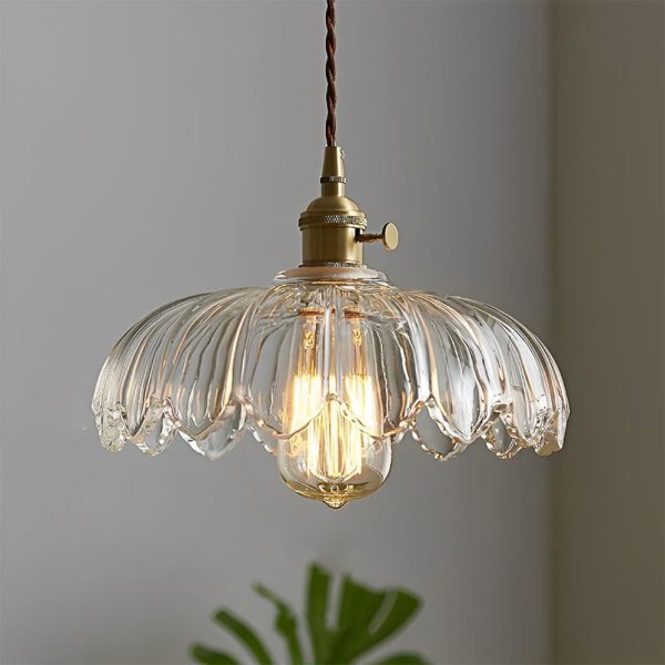 MGJXTWG Glass Pendant Lights Japanese Retro Glass Chandelier, Brass Glossy Glass Adjustable Hanging Lamps Novel Decorated Suspension Lamp for Bedside Aisle Balcony Bar (Transparent Color)