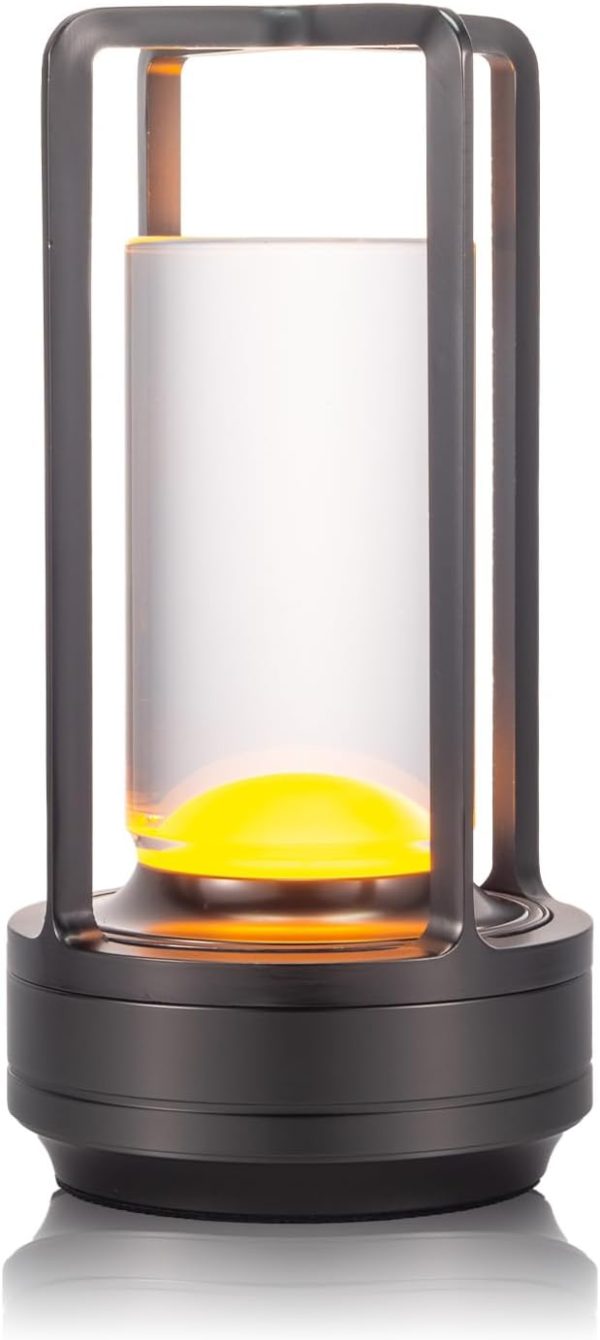 Portable Metal Table Lamp for Indoor/Outdoor ,Rechargeable Cordless LED Lamp, 3-Colour Infinitely Dimming Battery Powered Small Desk Lamp, Restaurant/Bedroom/Bar/Coffee Shop/Camping Light (Gold)