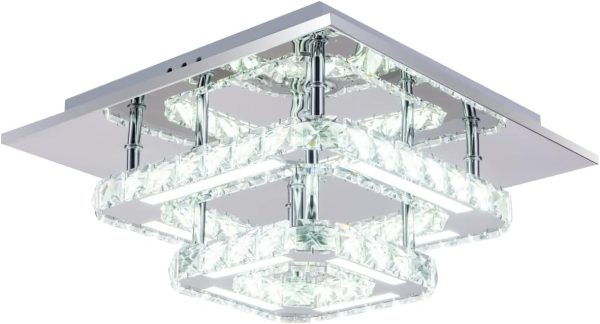Modern Crystal Chandelier Not Dimmable Flush Mount Ceiling Light Color Temperature Adjustable LED K9 Crystal 8K Stainless Steel Ceiling Lamp, 120lm/w CRI>80 3000K/4000K/6000K, Chrome, by Kai