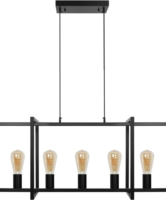 Farmhouse Modern Kitchen Island Chandelier, Industrial Black Island Light Fixture for Dining Room Kitchen Living Room (5-Light)
