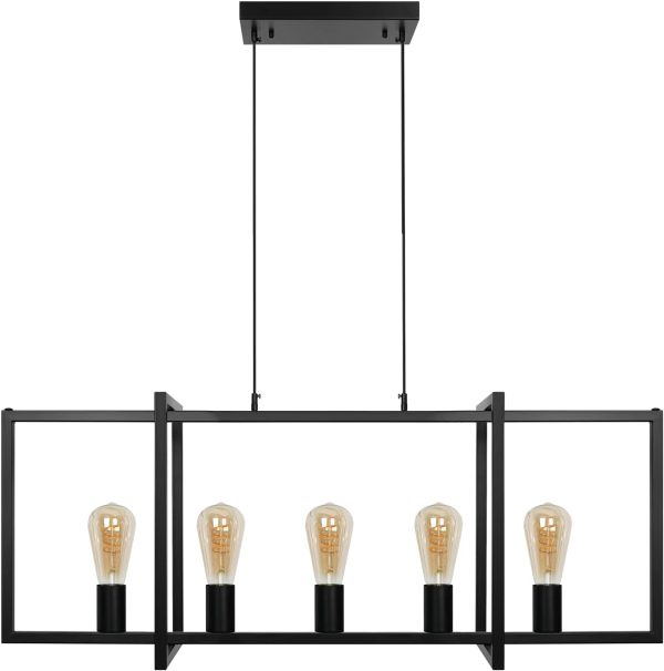 Farmhouse Modern Kitchen Island Chandelier, Industrial Black Island Light Fixture for Dining Room Kitchen Living Room (5-Light)
