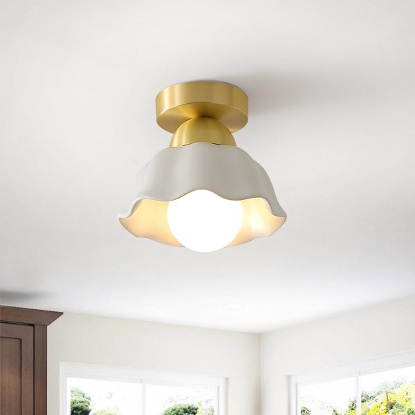 Modern Semi Flush Mount Ceiling Light Fixture Vintage White Ceramic Ceiling Lights Contemporary Brass Hallway Light for Hallway Entryway Bathroom