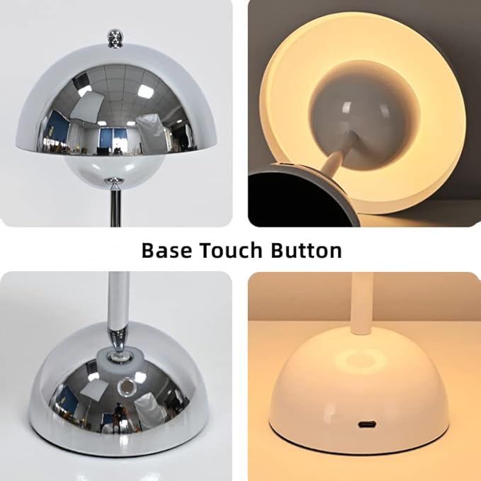 Modern Flowerpot Table Lamp, 3 Colors Dimmable Bedside Night Lamp, Cordless Touch Button Rechargeable Desk Lamp, Nordic Minimalist Mushroom Table Lamp for Bedroom Living Room Restaurant Bar