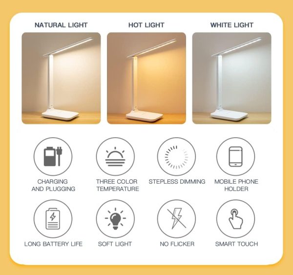 LED desk lamp, adjustable three-color light source table lamp, desk lamps for home office, adjustable support arm desk light for bedroom table, office table, study desktop