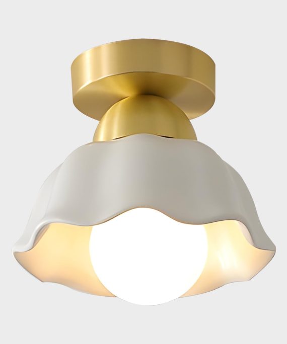Modern Semi Flush Mount Ceiling Light Fixture Vintage White Ceramic Ceiling Lights Contemporary Brass Hallway Light for Hallway Entryway Bathroom