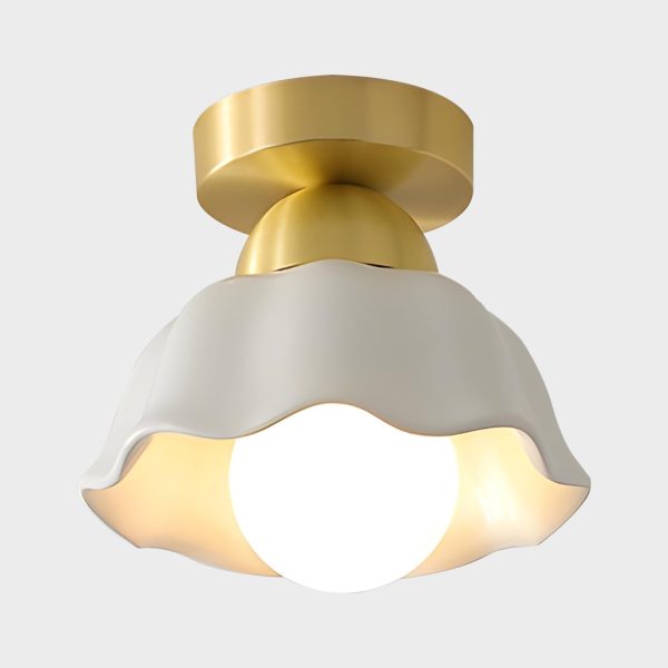 Modern Semi Flush Mount Ceiling Light Fixture Vintage White Ceramic Ceiling Lights Contemporary Brass Hallway Light for Hallway Entryway Bathroom