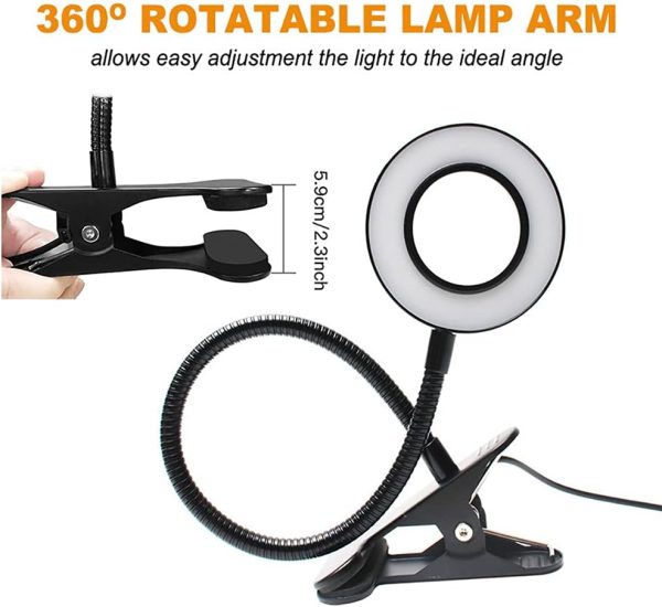 48 LED USB Desk Lamp with Clamp 3 Color 10 Dimming Level, Clip Light Eye Protection Reading Lights, USB Laptop Light for Zoom Meetings, Computer Webcam, Video Conference