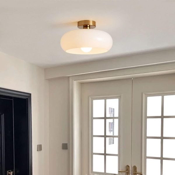 Nordic Vintage Ceiling Light Fixture Denmark Mid Century Modern Nostalgia Semi Flush Mount Ceiling Light with Orange White Glass Shade for Restaurant Cafe Loft Bedroom Hallway 10.6inch