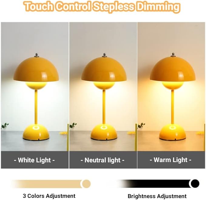 Modern Flowerpot Table Lamp, 3 Colors Dimmable Bedside Night Lamp, Cordless Touch Button Rechargeable Desk Lamp, Nordic Minimalist Mushroom Table Lamp for Bedroom Living Room Restaurant Bar