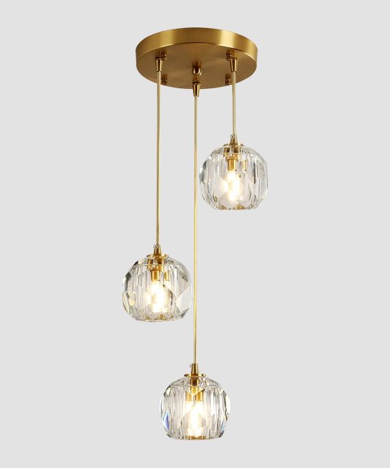Mini Crystal Chandeliers 3 Light Clear Crystal Glass Ceiling Pendant Lighting Modern Gold Sputnik Chandelier Lighting for Bedroom Living Room Dining Room (A)