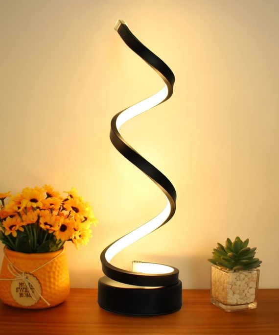 LED Table Lamp, Modern Minimalist Dimmable Spiral Table Lamp, 12W 3 Color Bedside Lamp Desk Light for Bedroom, Living Room, Office, Nightstand, Bookshelf (Black)