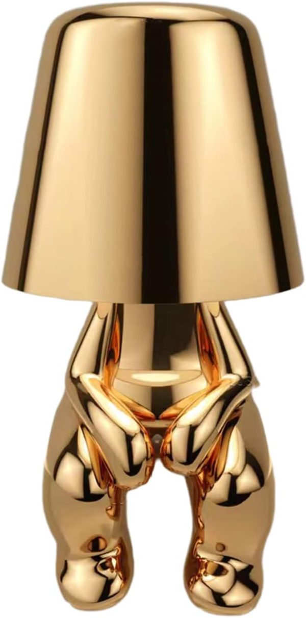 Bedside Touch Control Table Lamp, Gold Decor Thinker Statue LED Table Lamp with USB Port, 3 Way Dimmable Modern Night Light Nightstand Lamp for Home Living Room Office Shelf Decor