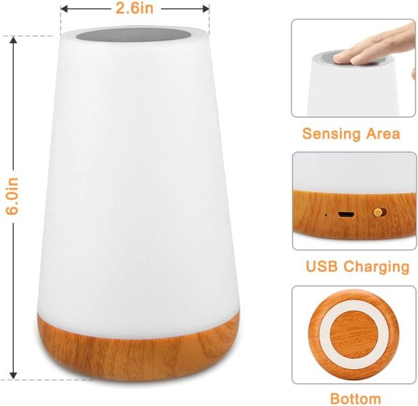 Table Lamp Touch Night Light - Portable Sensor Remote Control Bedside Lamps with Quick Rechargeable USB Dimmable Warm White Light 13 Colors RGB Table Lamp for Bedroom Living Room Office (White)