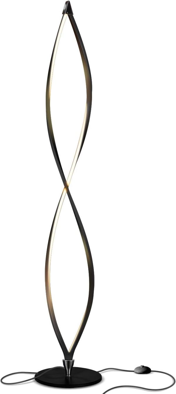 Floor Lamp, Bright Tall Lamp for Offices, Modern LED Spiral Lamp for Living Rooms, Dimmable Standing Lamp with Sturdy Base for Bedroom Reading, Great Living Room Decor - Black