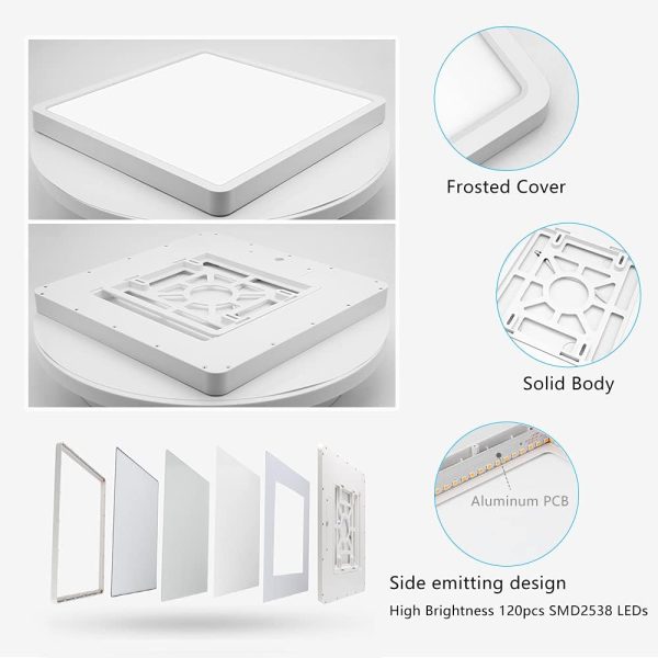12Inch 24W Square LED Ceiling Light Fixtures Flush Mount, 2800K Warm White LED Ceiling Lamp, Surface Mount Modern Ceiling Lights, Slim Flat Panel Lighting for Bedroom, Kitchen, Bathroom Etc.