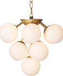 Modern 10-Lights Milk Opal Glass Globe Sputnik Chandelier, Satin Brass Molecule Magic Bean Shape of Grape Kitchen Island Pendant Light Fixture, Gold Mid Century Ceiling Hanging Light for Living Room